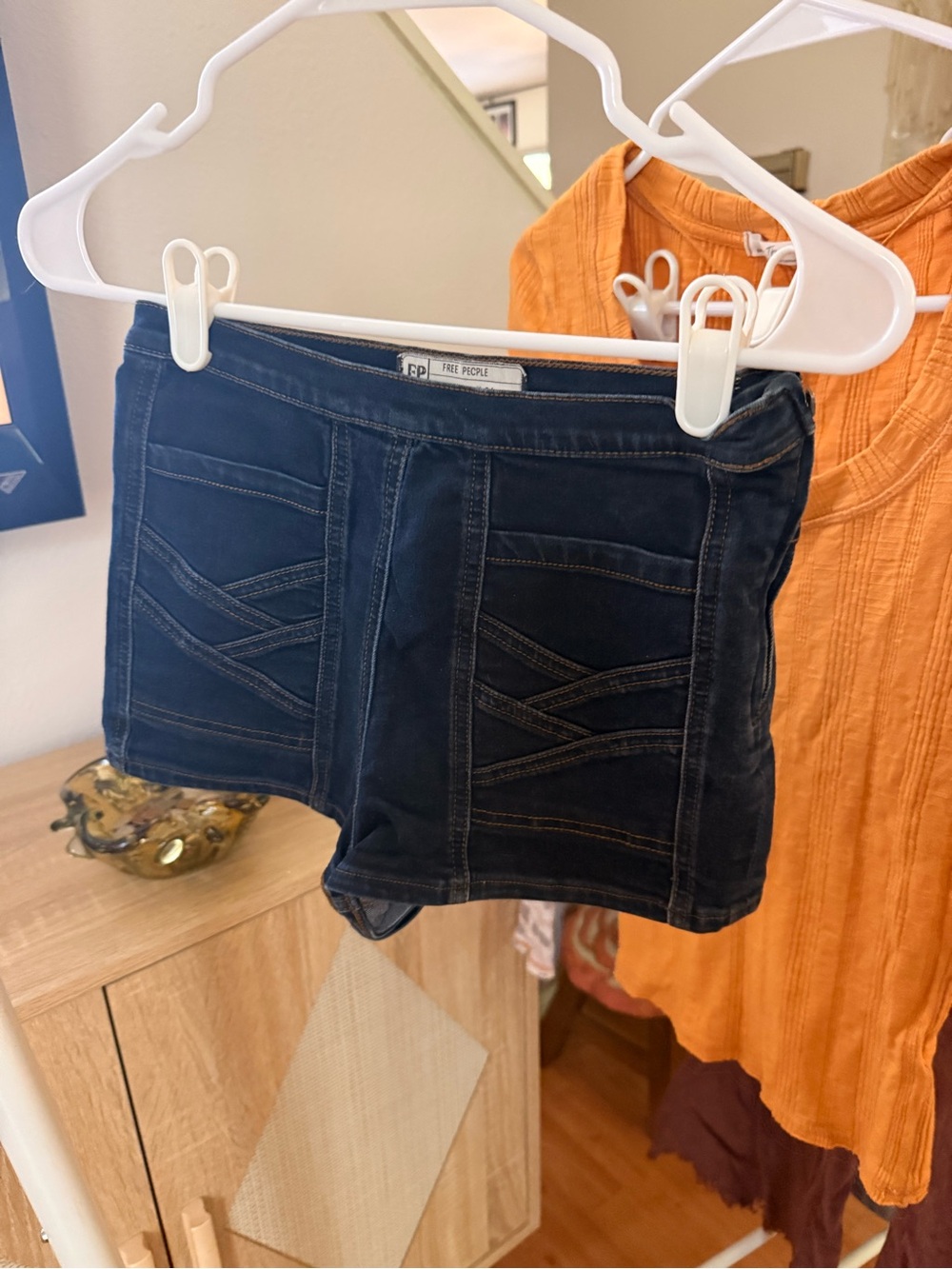 Free People Panel-Stitch Denim Shorts